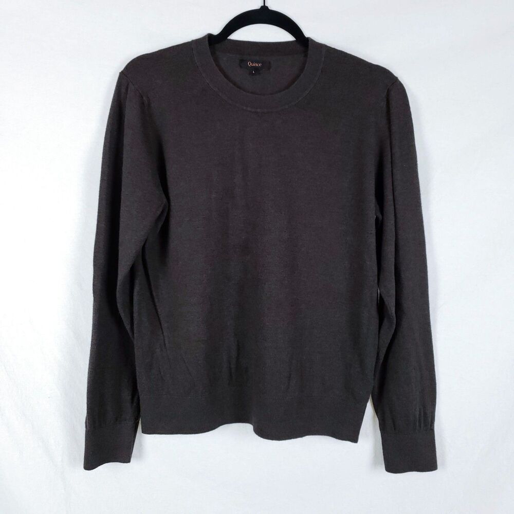 Quince Lightweight Cotton Cashmere Crew Sweater Womens L Brown Minimalist